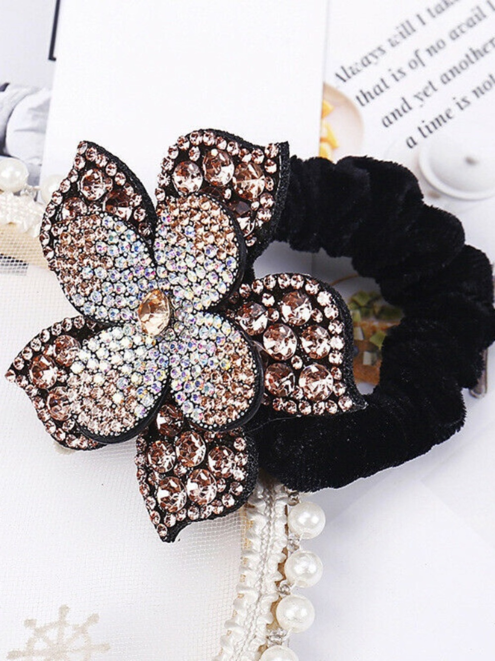 Women Rhinestone Scrunchies Elastic Hair Bands Flower Hair Ring Hair Accessories